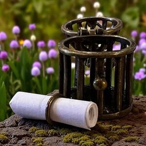 Miniature birdcage earrings with a paper scroll that you can write on